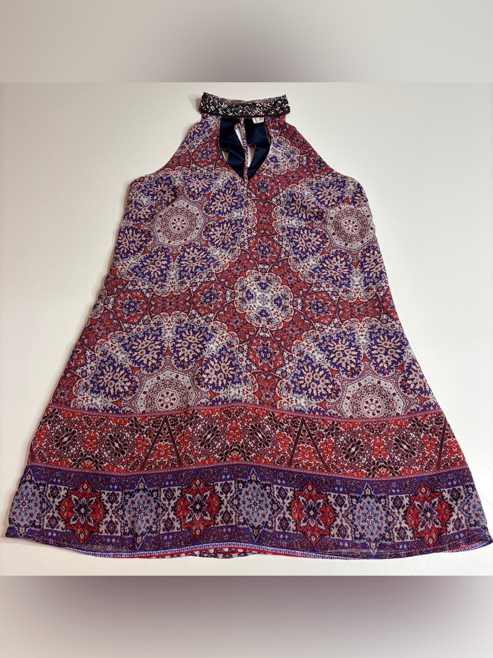Speechless Beaded Halter Boho Paisley Mini Dress Festival Y2K S